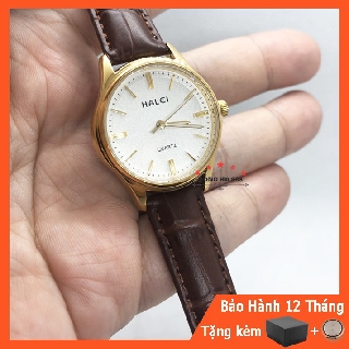 Đồng hồ Nữ dây da Halei máy Nhật chính hãng chống xước, chống nước tuyệt đối mặt tròn size 28mm chống gỉ HL575