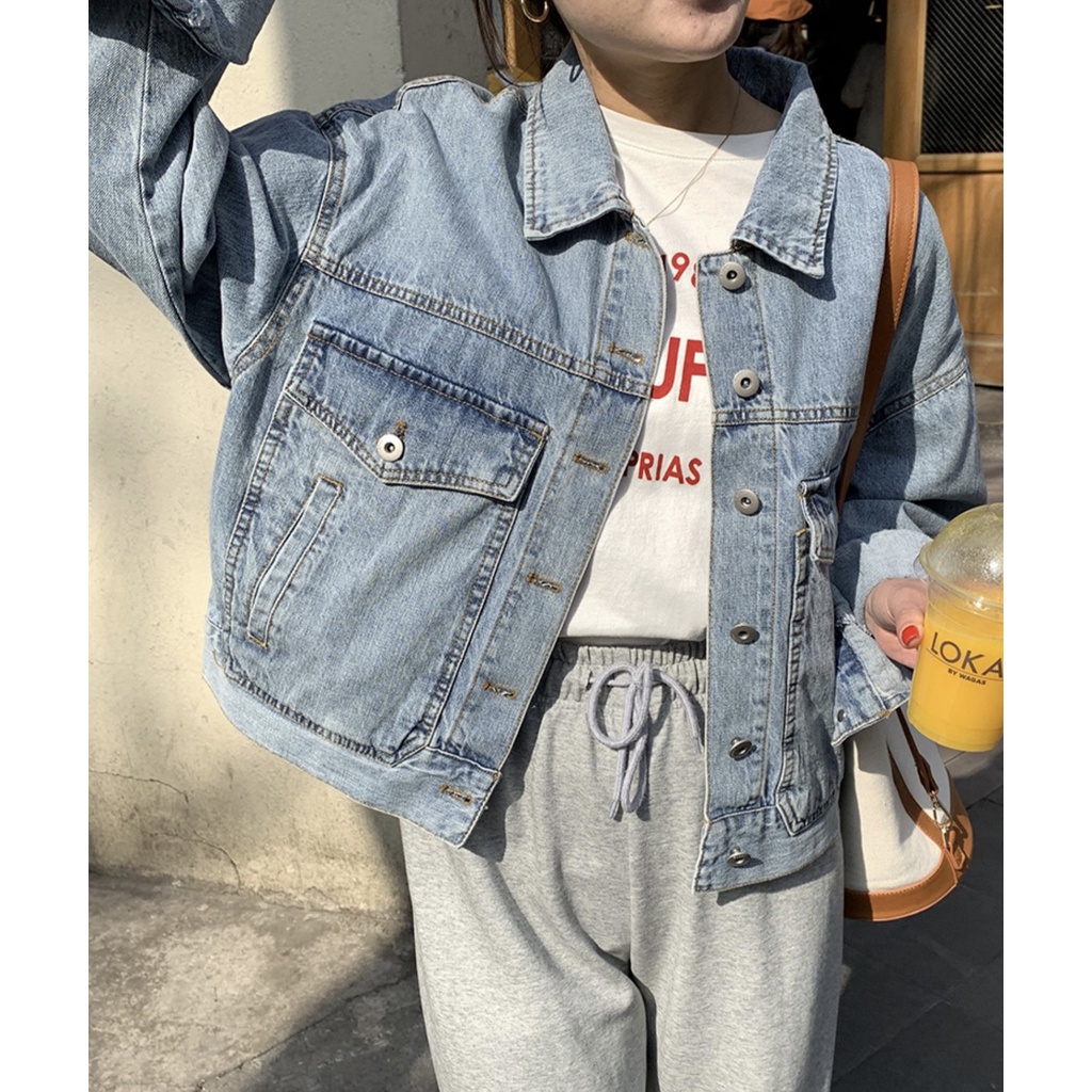 Áo khoác jeans nữ phom rộng OverSize kiểu 2 Túi To Rộng dành cho BigSize 06 MLJ