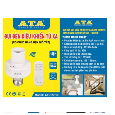 ĐUI ĐÈN ĐIỀU KHIỂN TỪ XA BẰNG REMOTE SÓNG RADIO ATA E27DK