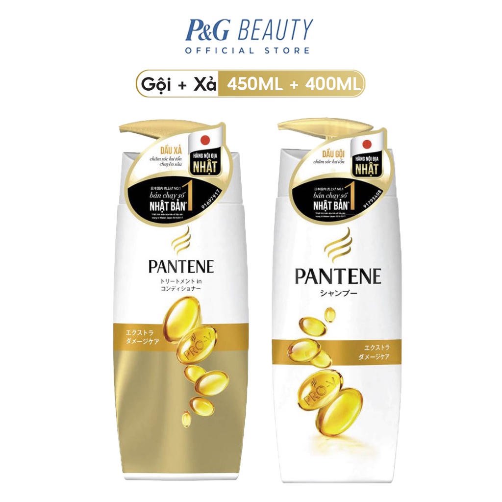 Combo Dầu gội PANTENE Nội Địa Nhật Bản 450ml & dầu xả 400ml Chăm Sóc Hư Tổn