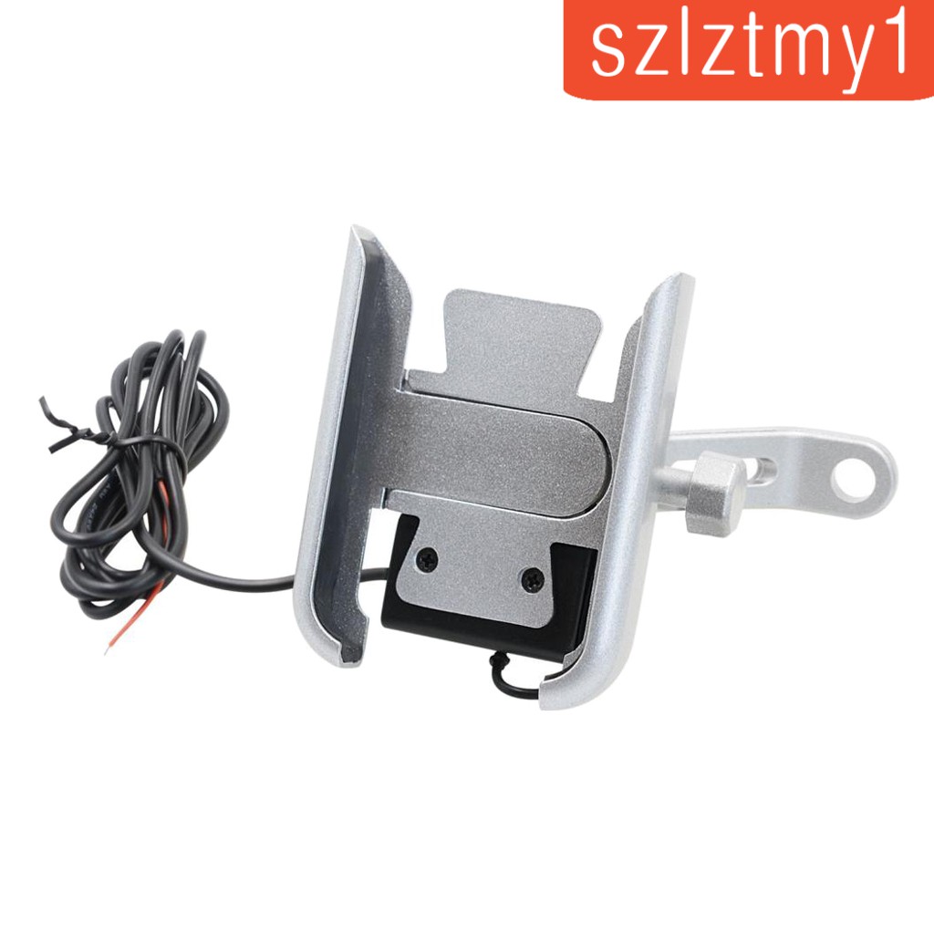 Giá Đỡ Điện Thoại Gps Gắn Tay Lái Xe Máy Bằng Nhôm Màu Bạc Có Cổng Sạc Usb