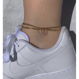 Bộ 2 vòng lắc chân mạ vàng 18K mặt hình bươm bướm phong cách Hàn Quốc dễ thương