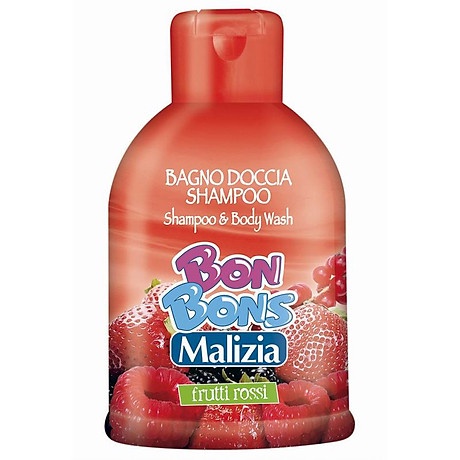 [Nhập khẩu] Sữa tắm gội trẻ em không cay mắt Malizia Bon Bons Frutti Rossi trái cây đỏ 500ml