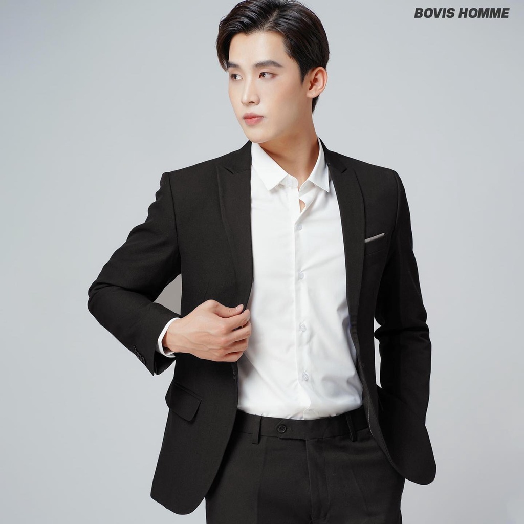Vest bộ nam Bovis Homme, màu Đen, form Slim, chất liệu cotton dày dặn, co dãn nhẹ, đứng phom.