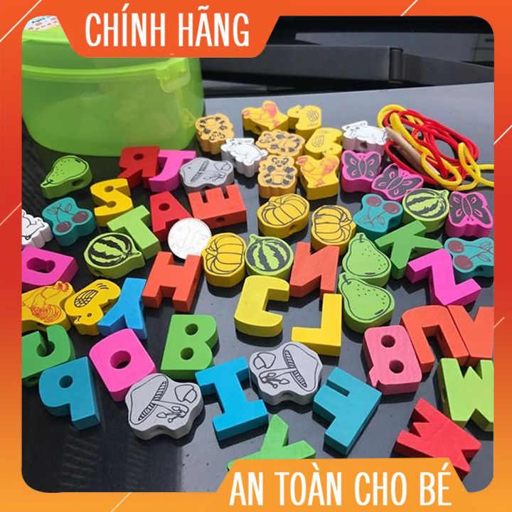 (Giá Rẻ Nhất) Đồ Chơi Xâu hạt gỗ - luồn dây xâu hạt hộp hình trái tim