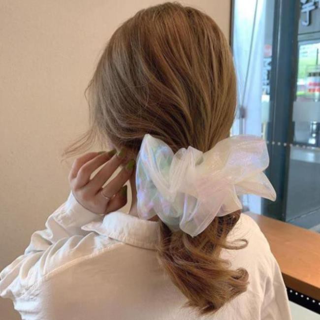 Dây buộc tóc bằng cao su bọc Organza lấp lánh dễ thương cho nữ C48