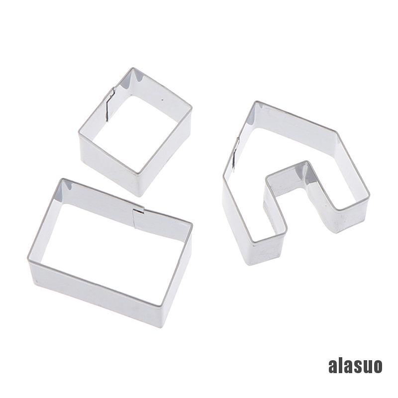 3 Khuôn làm bánh quy bằng thép không gỉ tạo hình nhà kẹo gừng sáng tạo