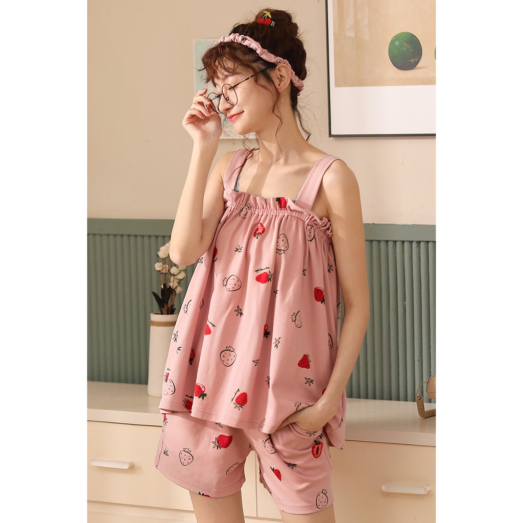 Bộ đùi 2 dây siêu đáng yêu, họa tiết cute, chất vải cotton 100% mềm mịn, thoáng mát, mặc cực kỳ dễ chịu,  size M-2XL