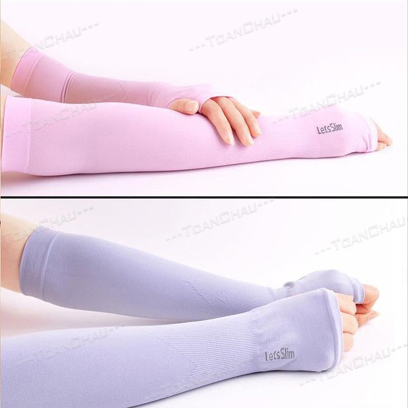 Găng tay chống nắng Let's Slim [Freeship] Găng tay xỏ ngón _ Thể thao Toàn Châu _ Bao tay chống tuột