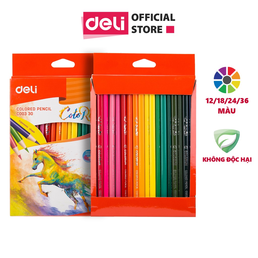 Bút chì màu (hộp giấy) Deli - 12 màu/18 màu/24 màu/36 màu - 1 hộp - EC00300/EC00310/EC00320/EC00330