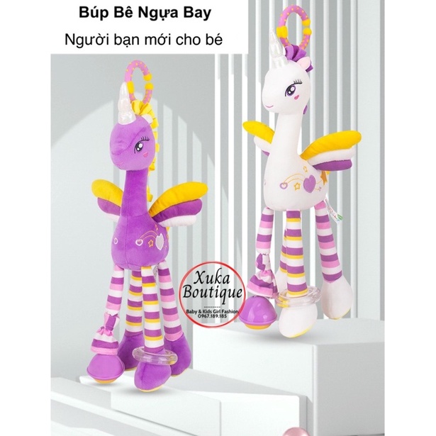 Thú Bông Treo Nôi Cũi Xe Đẩy Cho Bé, Búp Bê Ngựa Bay Màu Tím Size Lớn 43x19cm Cho Bé 0-3 tuổi