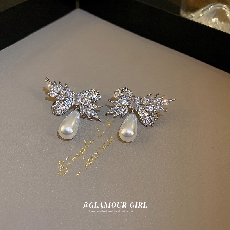 Bông Tai Bạc Hình Chiếc Nơ Đính Đá Zircon Xinh Xắn Thời Trang