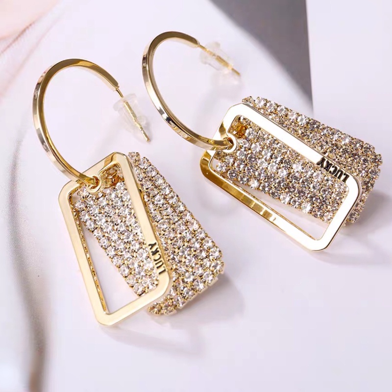 Bông Tai Mạ Bạc 925 Hình Giọt Nước Đính Kim Cương Giả Phong Cách Thanh Lịch