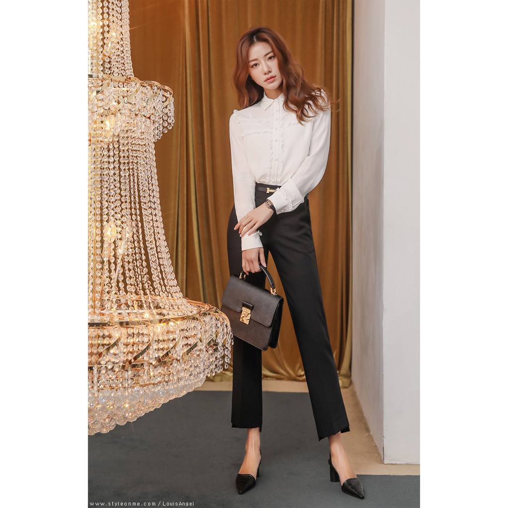 Áo Sơ Mi Công Sở Nữ Trắng, Xanh Pastel, Tay Dài, Bèo Ngực, Thiết Kế Viền Bèo Mí Xinh Xắn AA278