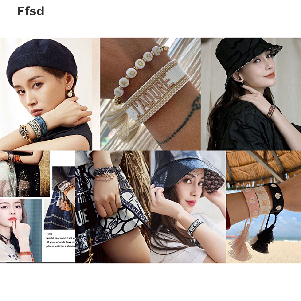 {Ffsd} Vòng Tay Dây Bện Phối Tua Rua Thêu Chữ Có Thể Điều Chỉnh Làm Quà Tặng Tình Bạn Cho Bạn Bè