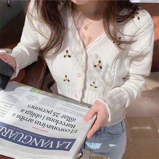 Áo cardigan thêu hoa viền cổ