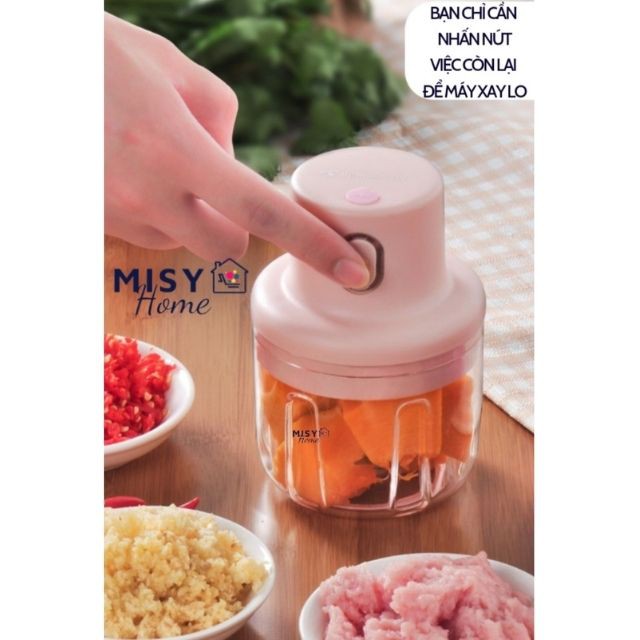 Máy xay tỏi ớt sạc điện pin cầm tay MISY HOME mini 45W 250ml xay gừng, hành, rau, thịt, tiêu, củ quả nhỏ gọn