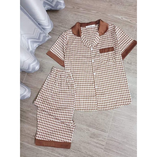 bộ mặc nhà quần lỡ vải lụa latin siêu mềm mịn bao mát nha cổ ,tay áo ,gấu quần có phối màu
