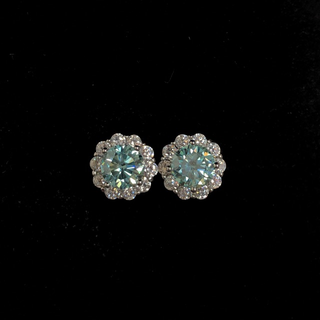 Moissanite bông tai Moissanite: chủ 5 ly Moissanite xanh CÓ KIỂM ĐỊNH, tấm Moissanite; Bạc mạ bạch kim CỰC RỰC LỬA