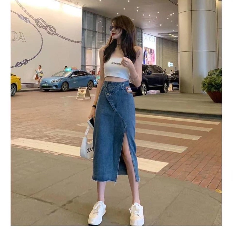 Chân Váy Jean Xẻ Cách Điệu