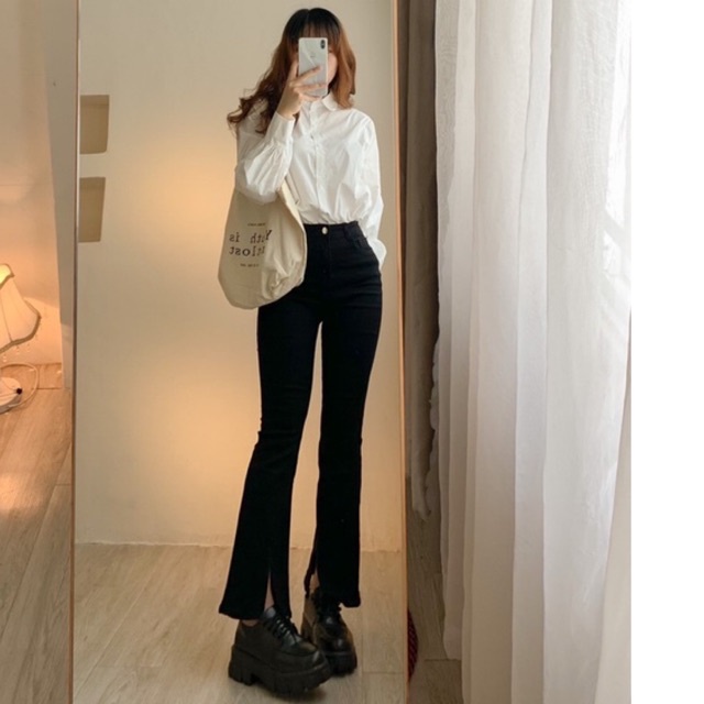 Quần jean đen form slimfit co giản 523