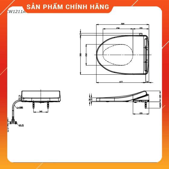 Nắp bồn cầu thông minh TOTO Eco-Washer TCW1211A, bảo hành chính hãng 2 năm