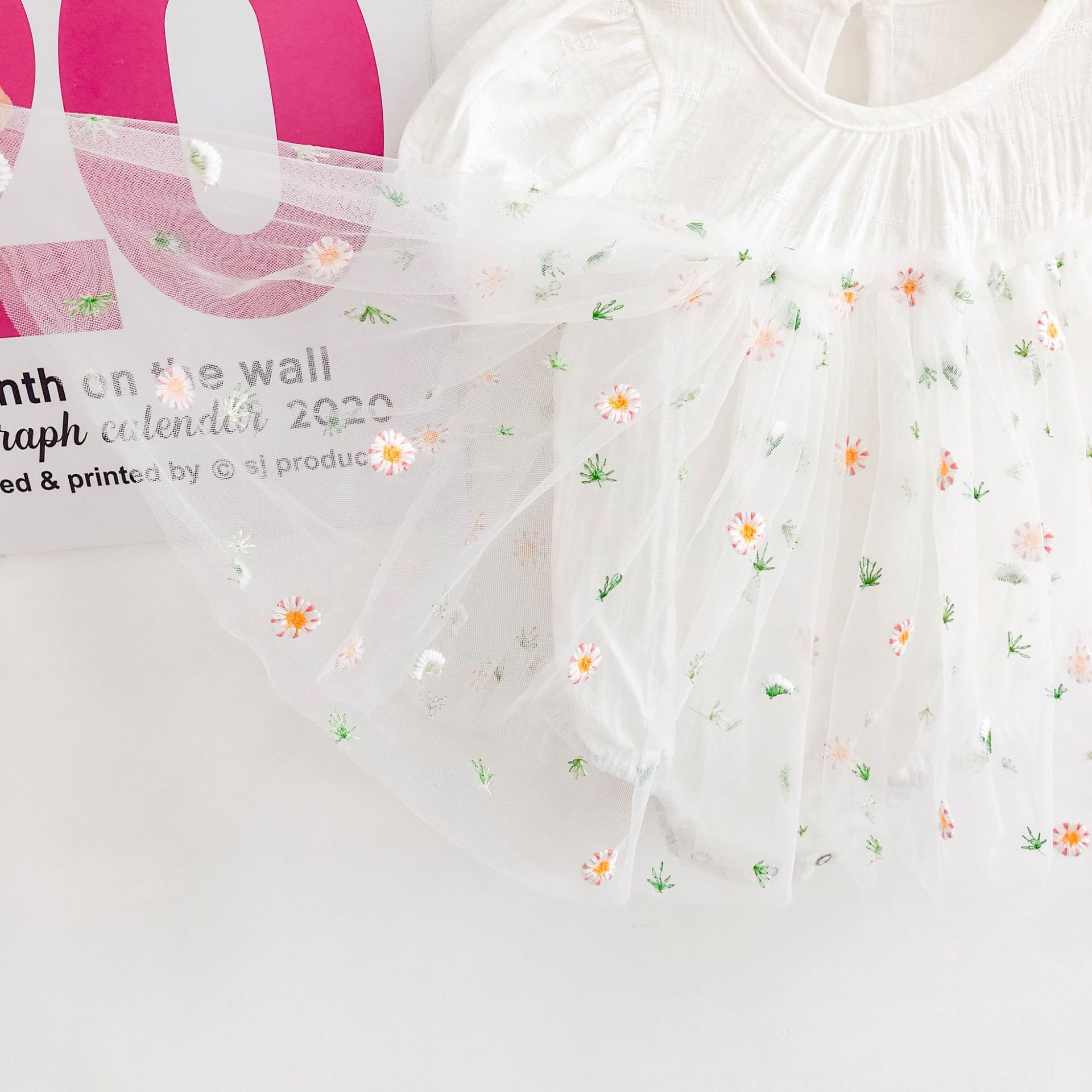 Bộ băng đô + áo liền quần cotton tay phồng phối vải lưới phong cách công chúa cho bé gái