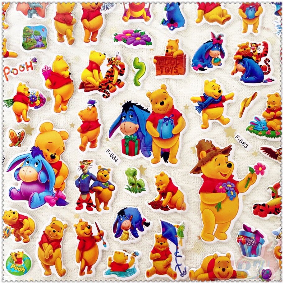 DISNEY ▶ Bộ 5 Tấm Hình Dán Nhân Vật Hoạt Hình Winnie The Pooh Q-2 ◀ Miếng Dán PVC 3D Chống Thấm Nước Chất Lượng