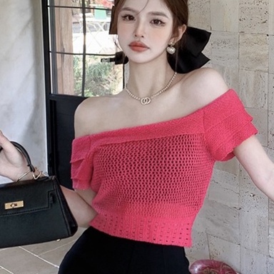 Áo Thun Dệt Kim Ngắn Tay Màu Sắc Thời Trang Mùa Hè Cho Nữ