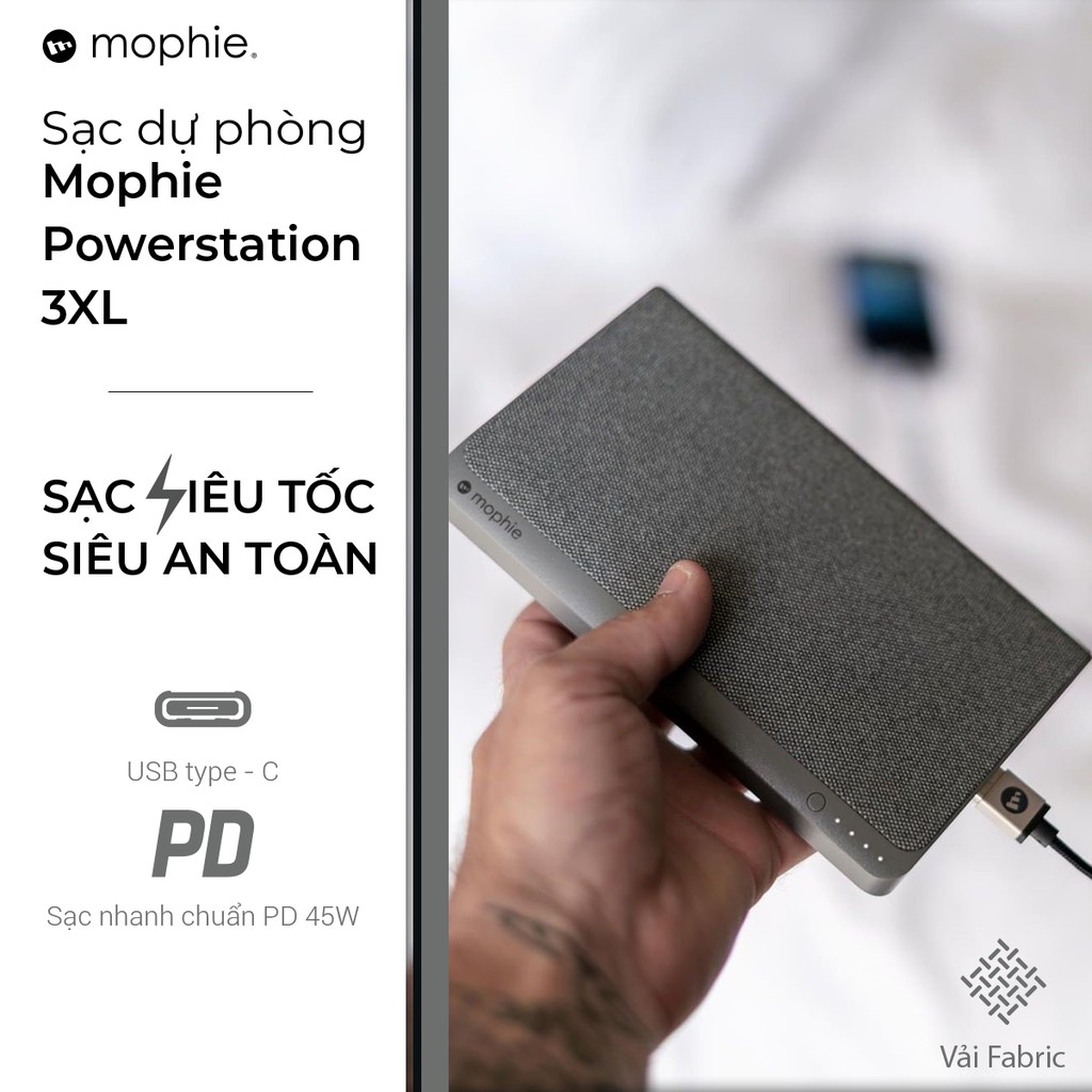 Sạc dự phòng Mophie Powerstation 3XL 26000mAh - tích hợp 2 cổng sạc USB-A &amp; USB-C PD45W