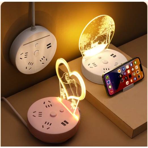 Đèn ngủ led 3D đổi 3 màu - Kiêm ổ cắm điện đa năng cắm sạc Usb tiện dụng Bảo hành 6 tháng.