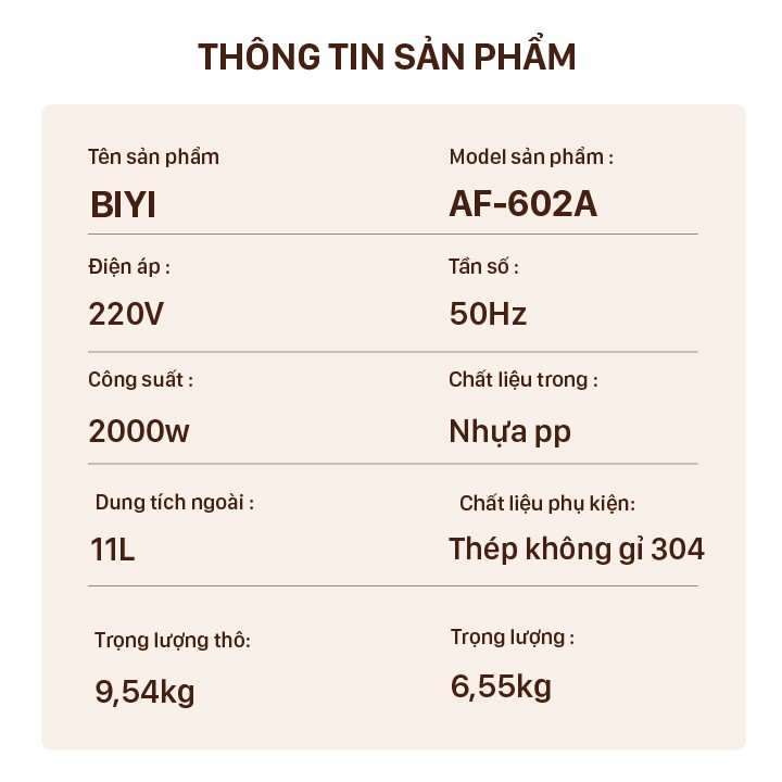 Lò nướng chân không 11 Lít BIYI AF602A - Đa chức năng Lò vi ba, nướng, sấy khô, lên men, rã đông - BH 12 THÁNG