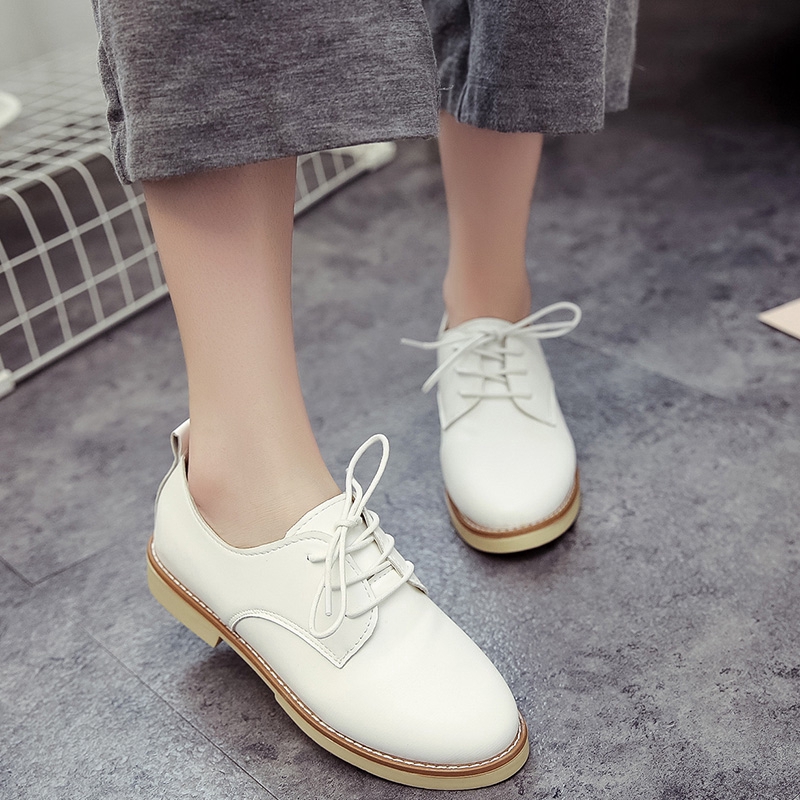 Giày da đế phẳng màu trơn phong cách Hàn Quốc dành cho bạn nữ | BigBuy360 - bigbuy360.vn