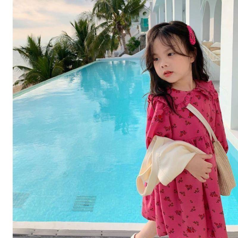 Đầm hoa công chúa cổ búp bê tay dài thời trang thu thu đông phong cách Hàn Quốc cho bé gái