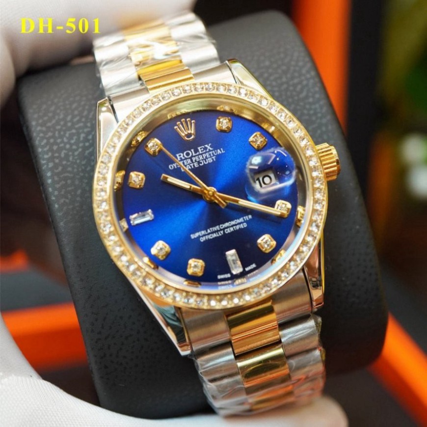 Đồng hồ Rolex dây thép đúc - viền đá dây kim loại chống nước thiết kế tinh sảo đủ màu