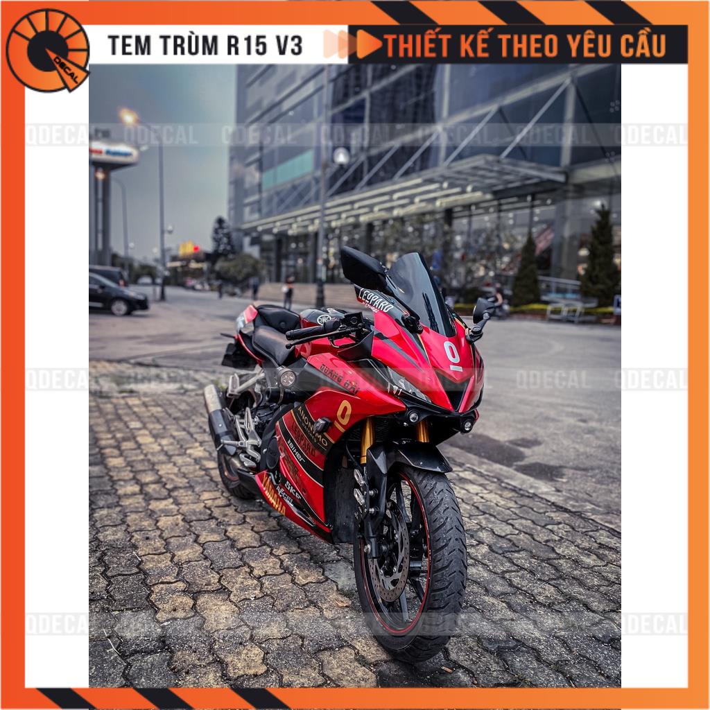 Tem trùm R15v3 độ body R1  đen đỏ decal 3 lớp thiết kế theo yêu cầu