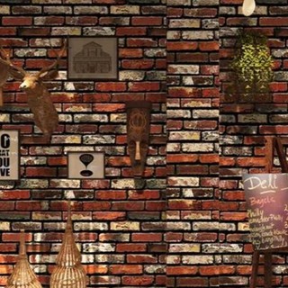 1 mét decal giấy dán tường GẠCH 3D ĐỎ khổ 45cm sẵn keo