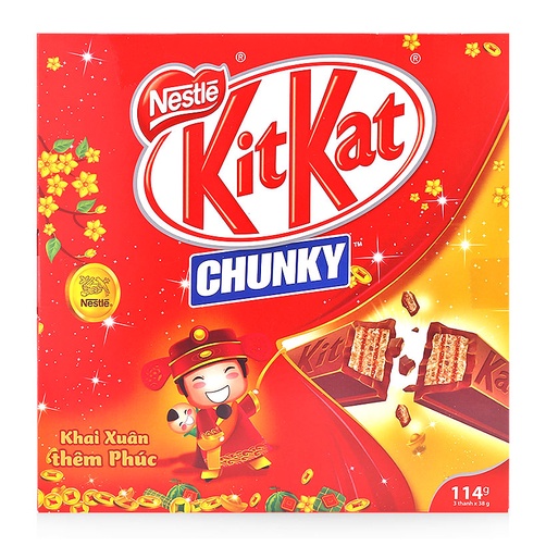 Hộp quà tết KitKat vị trà xanh , vị socola, Kitkat Chunky 136g / 204g