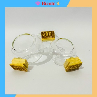 Cóng chào mào chất liệu thủy tinh cao cấp họa tiết siêu đẹp (Đủ bộ) - Cóng ăn thủy tinh chim chào mào, mi, chích chòe