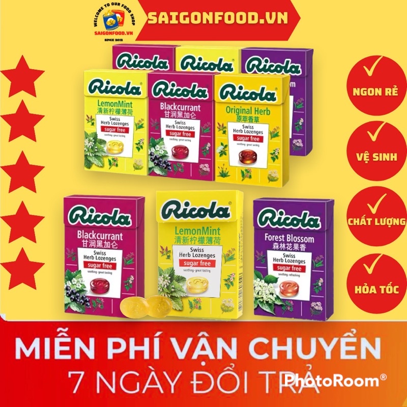 Kẹo Ngậm Thảo Mộc Ricola - Kẹo Ngậm Giảm Ho Nhiều Vị Tự Chọn 40Gr Thơm Ngon Mát Lạnh Nhập Khẩu Thuỵ Sĩ