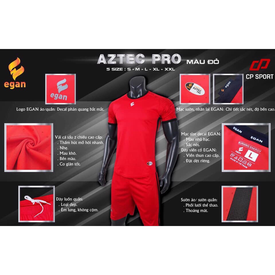 BỘ QUẦN ÁO ĐÁ BÓNG KHÔNG LOGO AZTECPRO EGAN HÀNG CAO CẤP 2019