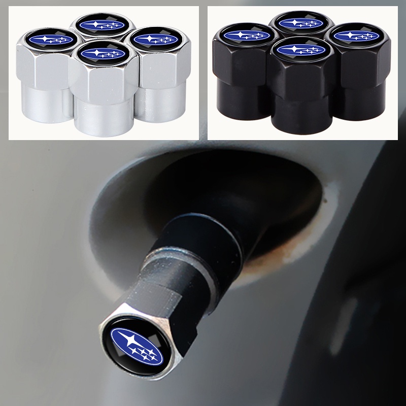 Set 4 Nắp Đậy Lốp Xe Hơi Subaru Impreza Forester Tribeca XV BRZ Bằng Nhôm Màu Bạc / Đen Hình Lục Giác