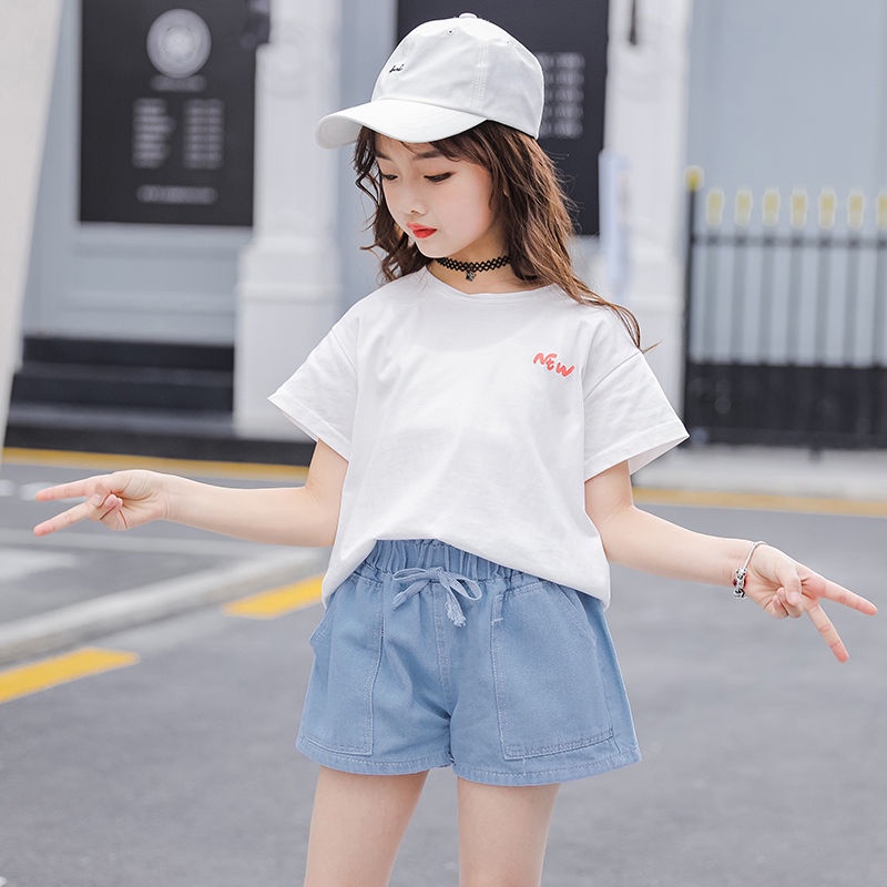 Quần short denim cho bé gái mùa hè, quần ba điểm cotton trẻ em, quần đùi mùa hè cho bé, quần rộng thoáng khí nóng