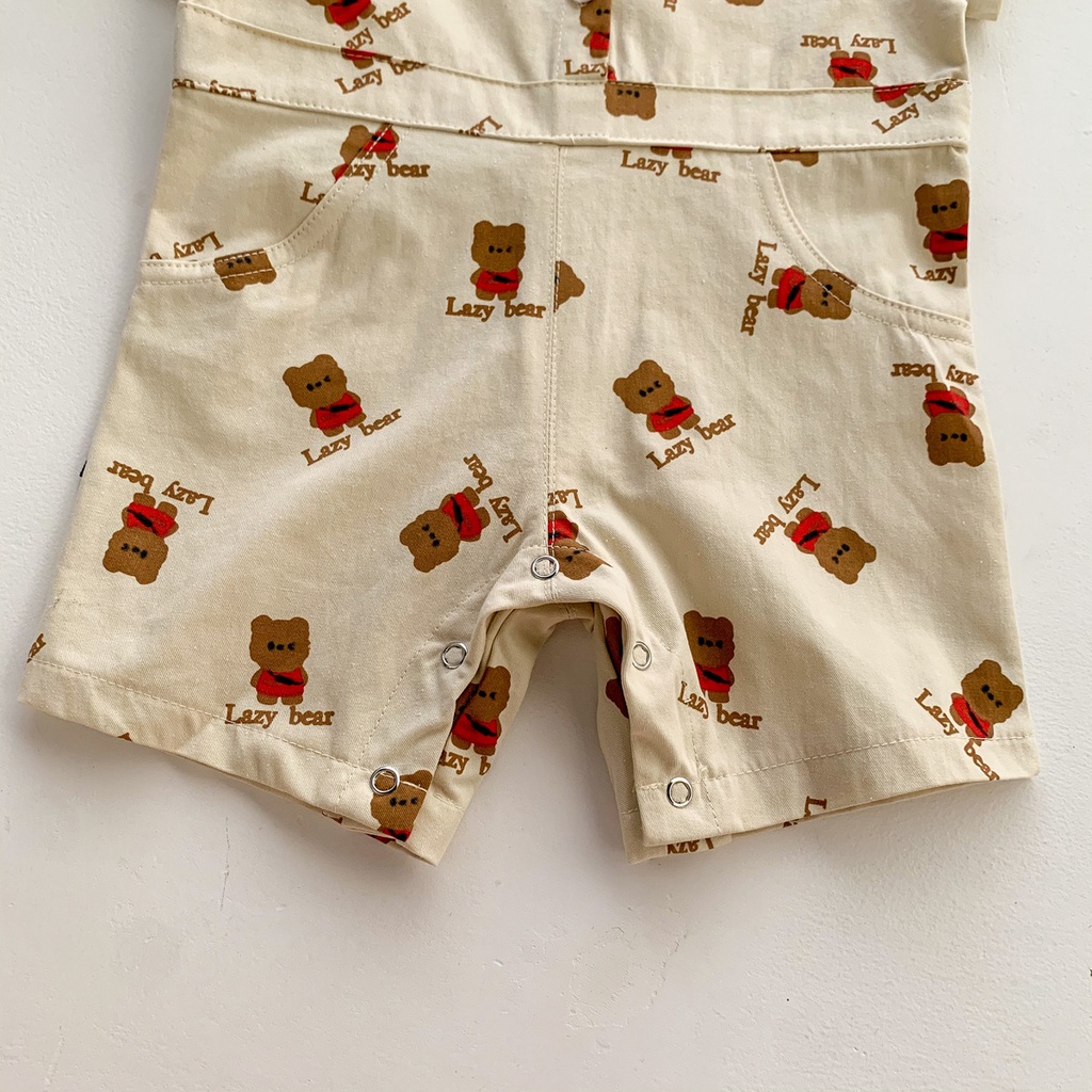 Bộ Áo Liền Quần Tay Ngắn In Hình Chú Gấu Dễ Thương Thời Trang Mùa Hè Cho Bé Trai