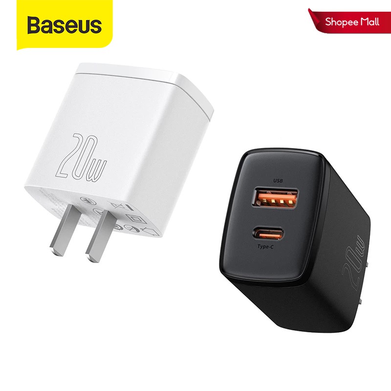 Bộ sạc Baseus kép cổng USB PD loại C 20W hỗ trợ sạc nhanh cho iPhone 12