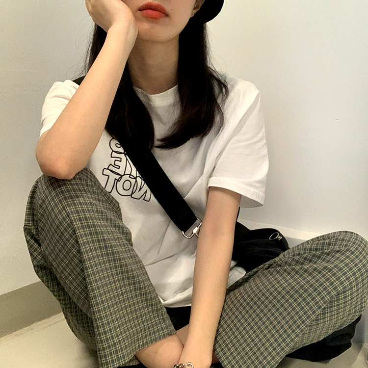 Bộ Áo Thun Dáng Rộng In Chữ + Quần Dài Lưng Cao Kiểu Retro Thời Trang 42790 | BigBuy360 - bigbuy360.vn