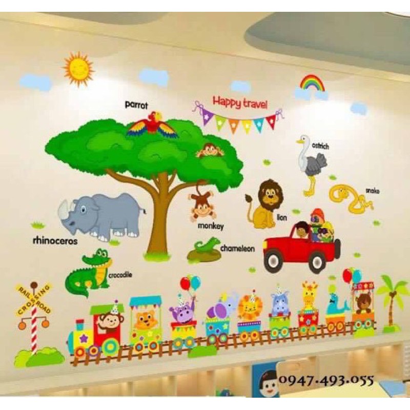 Decal dán tường vườn thú ❤️FREESHIP❤️decal hoạ tiết rời- decal cho bé