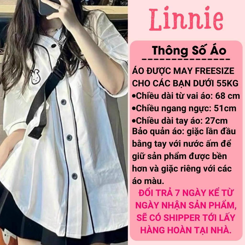 [TUYỂN SỈ] Áo Sơ Mi Nữ Form Rộng Tay Ngắn Linnie Áo Kiểu Nữ Ngắn Tay Cổ V Chất Kate Mềm Mịn Với Logo Thỏ Thêu | BigBuy360 - bigbuy360.vn