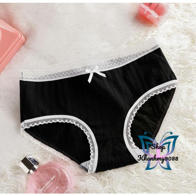 Quần lót nữ cotton gân tăm viền ren trắng dễ thương có chọn màu chọn size lớn Bigsize QL13
