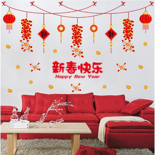 Decal trang trí Tết - Rèm dây treo pháo nổ tưng bùng chào xuân